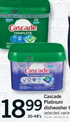 Fortinos CASCADE PLATINUM DISHWASHER TABS, 30-48'S offer