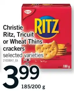 Fortinos CHRISTIE RITZ, TRICUIT OR WHEAT THINS CRACKERS, 185/200 G offer
