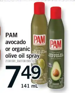 Fortinos PAM AVOCADO OR ORGANIC OLIVE OIL SPRAY offer