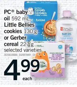 Fortinos PC BABY OIL 592 ML, LITTLE BELLIES COOKIES 130 G OR GERBER CEREAL, 227 G offer