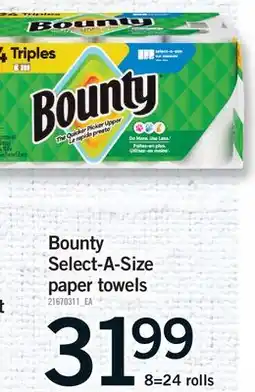 Fortinos BOUNTY SELECT-A-SIZE PAPER TOWELS, 8=24 ROLLS offer
