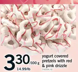 Fortinos YOGURT COVERED PRETZELS WITH RED & PINK DRIZZLE offer
