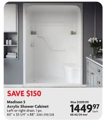 Home Hardware Madison 5 Acrylic Shower Cabinet offer