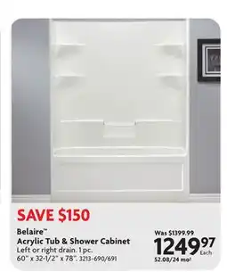 Home Hardware Belaire Acrylic Tub & Shower Cabinet offer