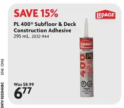 Home Hardware PL 400 Subfloor & Deck Construction Adhesive offer