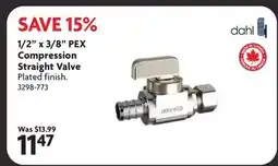 Home Hardware 1/2 x 3/8 PEX Compression Straight Valve Plated finish offer