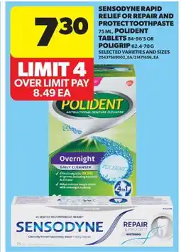 Real Canadian Superstore SENSODYNE RAPID RELIEF OR REPAIR AND PROTECT TOOTHPASTE 75 ML, POLIDENT TABLETS 84-96' S OR POLIGRIP offer