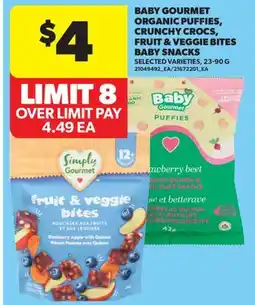Real Canadian Superstore BABY GOURMET ORGANIC PUFFIES, CRUNCHY CROCS, FRUIT & VEGGIE BITES BABY SNACKS offer