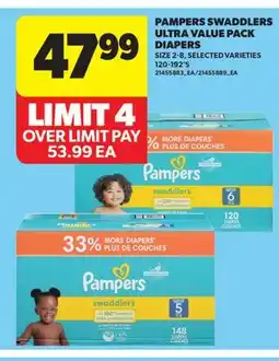 Real Canadian Superstore PAMPERS SWADDLERS ULTRA VALUE PACK DIAPERS, SIZE 2-8, 120-192'S offer