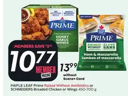 Sobeys MAPLE LEAF Prime Raised Without Antibiotics or SCHNEIDERS Breaded Chicken or Wings offer