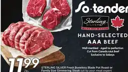 Sobeys STERLING SILVER Fresh Boneless Blade Pot Roast or Family Size Simmering Steak offer