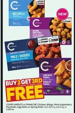 Sobeys COMPLIMENTS or PANACHE Chicken Wings, Meat Appetizers, Meatballs, Egg Rolls or Spring Rolls offer