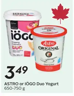 Sobeys ASTRO or IÖGO Duo Yogurt offer