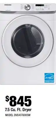 Home Depot 7.5 Cu. Ft. Dryer offer