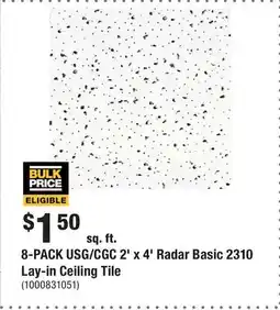 Home Depot 8-PACK USG/CGC 2' x 4' Radar Basic 2310 Lay-in Ceiling Tile offer