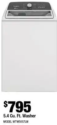 Home Depot 5.4 Cu. Ft. Washer offer