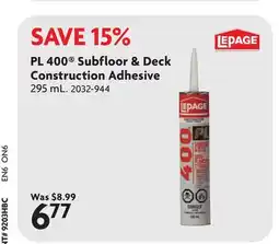 Home Hardware PL 400 Sub Floor and Deck Construction Adhesive offer