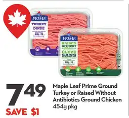 Longo's Prime Ground Turkey or Raised Without Antibiotics Ground Chicken offer