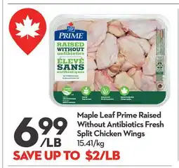 Longo's Maple Leaf Prime Raised Without Antibiotics Fresh Split Chicken Wings offer