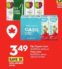 Longo's Kiju Organic Juice 4x200mL tetras or Oasis Juice 8x200mL tetras offer