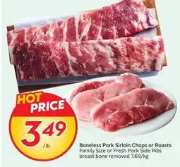 Sobeys Boneless Pork Sirloin Chops or Roasts Family Size or Fresh Pork Side Ribs breast offer