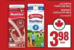 Food Basics LACTANTIA PURFILTRE MILK OR BEATRICE CHOCOLATE MILK offer