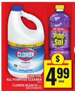 Food Basics PINE-SOL ALL PURPOSE CLEANER 1.41L CLOROX BLEACH 2.4L offer