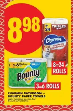 No Frills CHARMIN BATHROOM, 8=24 ROLLS OR BOUNTY PAPER TOWELS, 3=6 ROLLS offer