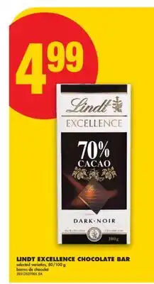 No Frills LINDT EXCELLENCE CHOCOLATE BAR, 80/100 g offer