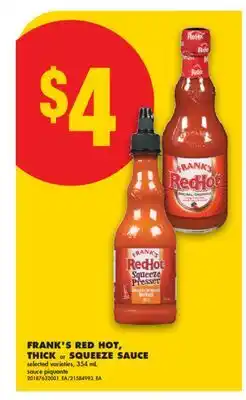 No Frills FRANK'S RED HOT, THICK or SQUEEZE SAUCE offer