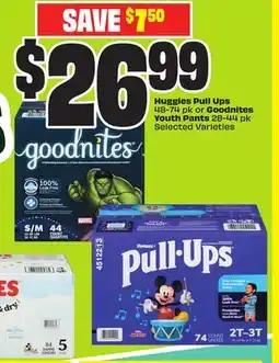 FreshCo Huggies Pull Ups 48–74 pk or Goodnites Youth Pants 28–44 pk Selected Varieties offer
