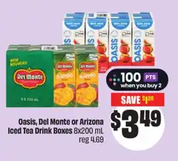 FreshCo Oasis, Del Monte or Arizona Iced Tea Drink Boxes offer