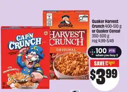 FreshCo Quaker Harvest Crunch 400–510 g Quaker Cereal 350–500 g Selected Varieties offer