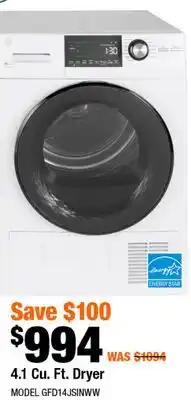 Home Depot 4.1 Cu. Ft. Dryer offer