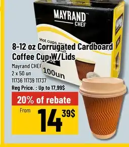 Mayrand Mayrand Chef 8-12 oz Corrugated Cardboard Coffee Cup W/Lids offer
