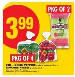 No Frills Red or Green Peppers or Romaine Hearts offer