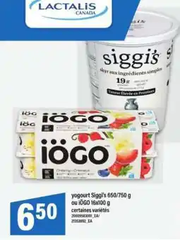 Maxi yogourt Siggi’s 650/750 g ou iÖGO 16x100 g offer