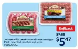 Walmart Johnsonville Breakfast or Dinner Sausages offer