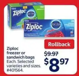 Walmart Ziploc Freezer or Sandwich Bags offer