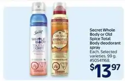Walmart Secret Whole Body or Old Spice Total Body deodorant spray offer