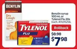 Walmart Benylin syrup 100 mL or Tylenol Flu 20s offer