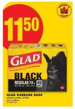 No Frills GLAD GARBAGE BAGS offer