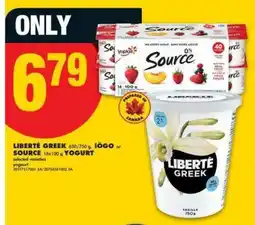 No Frills LIBERTÉ GREEK or SOURCE Yogurt offer