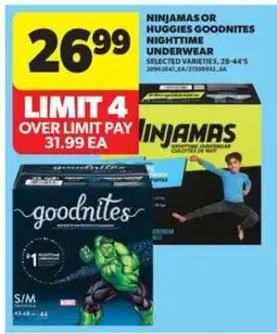 Real Canadian Superstore Ninjamas or Huggies Goodnites Nighttime Underwear offer