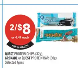 Shoppers Drug Mart QUEST PROTEIN CHIPS (32g), GRENADE or QUEST PROTEIN BAR (60g) offer