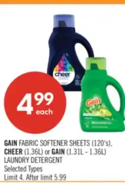 Shoppers Drug Mart GAIN FABRIC SOFTENER SHEETS (120's), CHEER (1.36L) or GAIN (1.31L - 1.36L) LAUNDRY DETERGENT offer