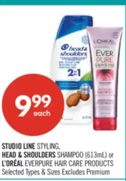 Shoppers Drug Mart STUDIO LINE STYLING, HEAD & SHOULDERS SHAMPOO (613mL) or L'OREAL EVERPURE HAIR CARE PRODUCTS offer