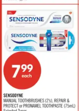 Shoppers Drug Mart SENSODYNE MANUAL TOOTHBRUSHES (2's), REPAIR & PROTECT or PRONAMEL TOOTHPASTE (75 mL) offer