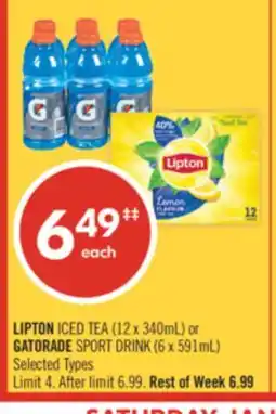 Shoppers Drug Mart LIPTON ICED TEA (12 x 340mL) or GATORADE SPORT DRINK (6 x 591mL) offer