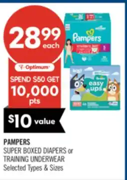 Shoppers Drug Mart PAMPERS SUPER BOXED DIAPERS or TRAINING UNDERWEAR offer